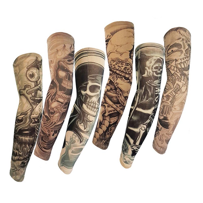 Juland 6 Pcs Temporary Tattoo Sleeves Fake Slip On Tattoo Arm Sleeves Kit Arm Sunscreen Stockings Accessories for Unisex Party Cool Men Women - Image 1